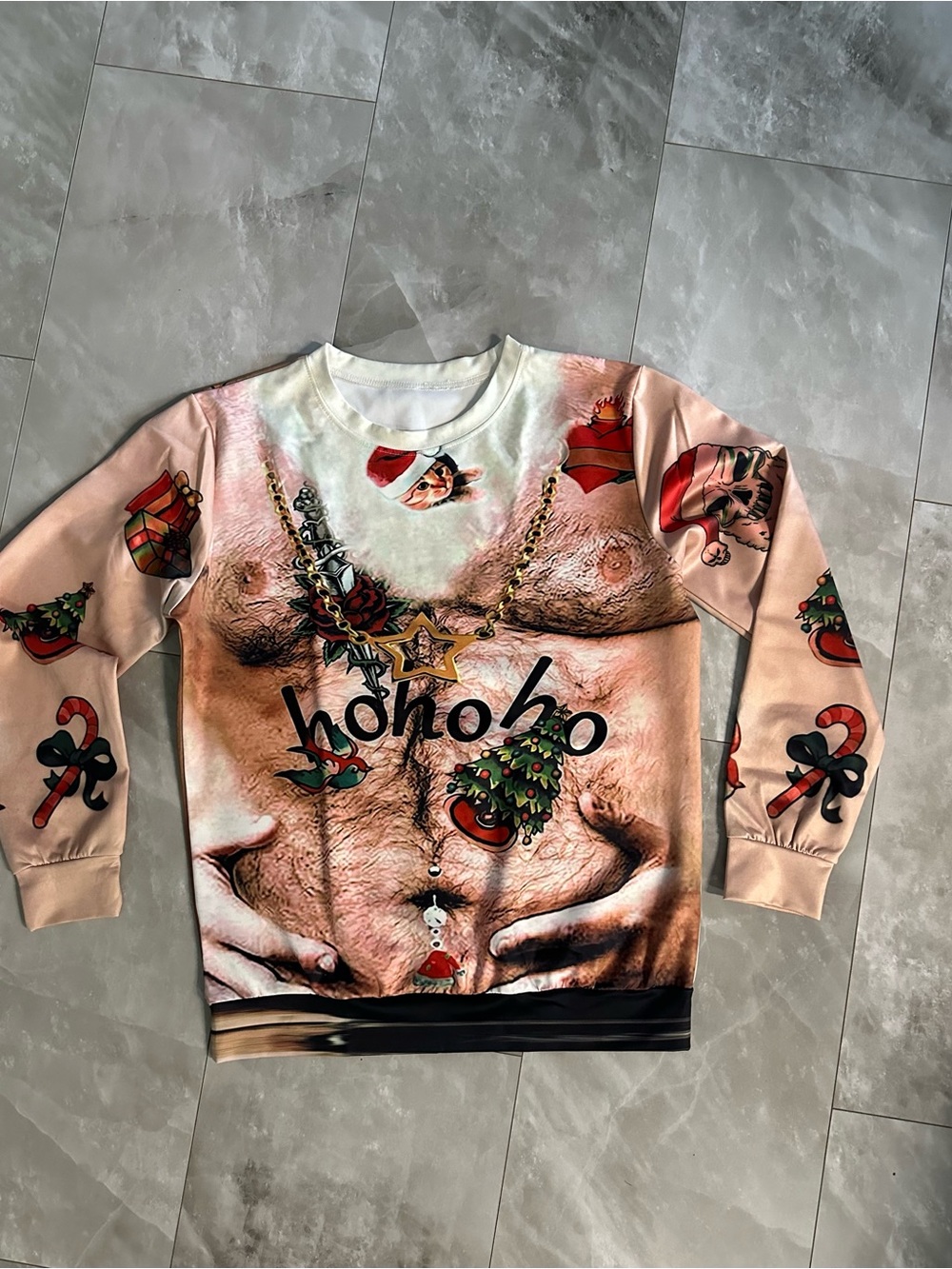 Men's Novelty 'HoHoHo' Christmas Sweatshirt - Pink Beige